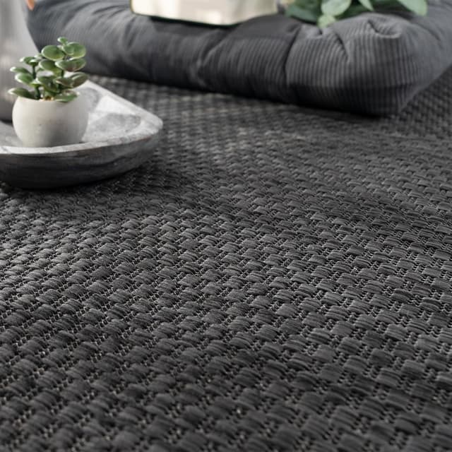 Detalle 2 de Paco Home Outdoor Teppich Flachgewebe in Sisaloptik, Anthrazit, 240x340 cm – wetterfest & pflegeleicht