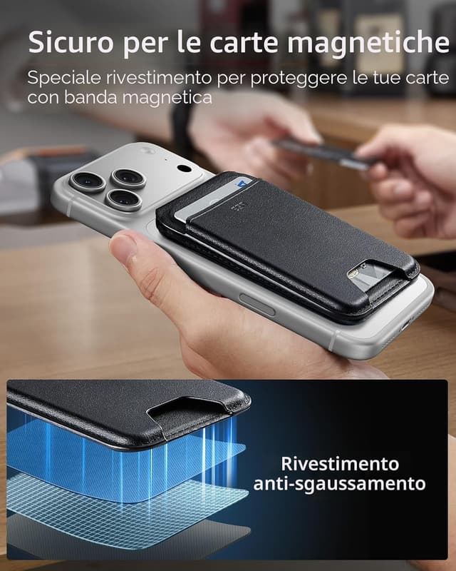 Thumbnail 6 de ESR Portafoglio con MagSafe e blocco RFID, supporto regolabile per 5 carte per iPhone serie 17/16/15/14/13/12 (nero)