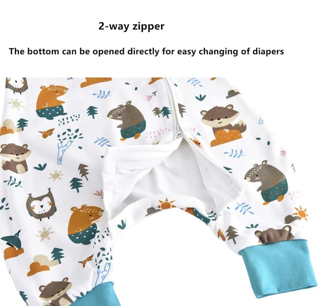 Detalle de Chilsuessy Baby Ganzjahres-Schlafsack 1,5 Tog aus 100% Baumwolle mit abnehmbaren Ärmeln und Füßen – Dschungeltiere