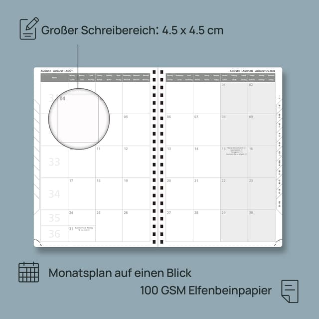 Detalle 2 de POPRUN Kalender 2026 A4 Wochenplaner 📘