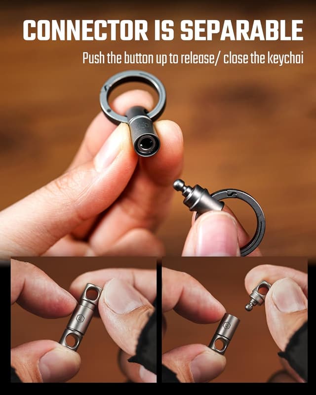 Detalle de KeyUnity Detachable Key Ring Connector (Ti-6Al-4V) with 360° Swivel – Double-end titanium key organiser