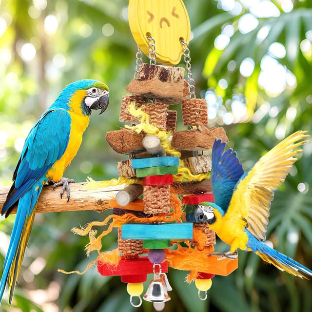 Thumbnail 6 de MQUPIN Papagei-Spielzeug für große Vögel: bunte Holzblöcke mit natürlichen Elementen