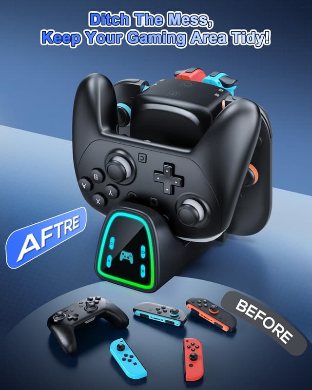 Detalle de 9-in-1 Controller-Ladestation für Nintendo Switch 2/1 & Pro Controller 2/1 (mit RGB) – Station für Joy-Con 1/2
