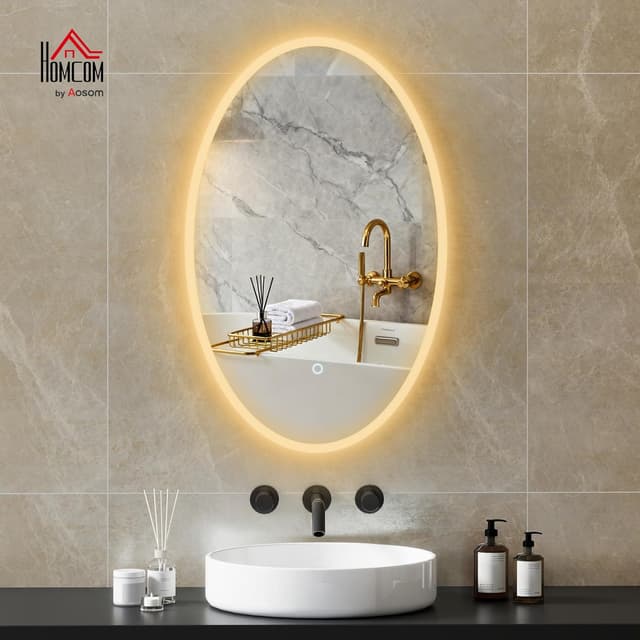 Detalle de HOMCOM miroir de salle de bain LED ovale 80x50 cm avec anti-buée, 3 températures, dimmable et mémoire
