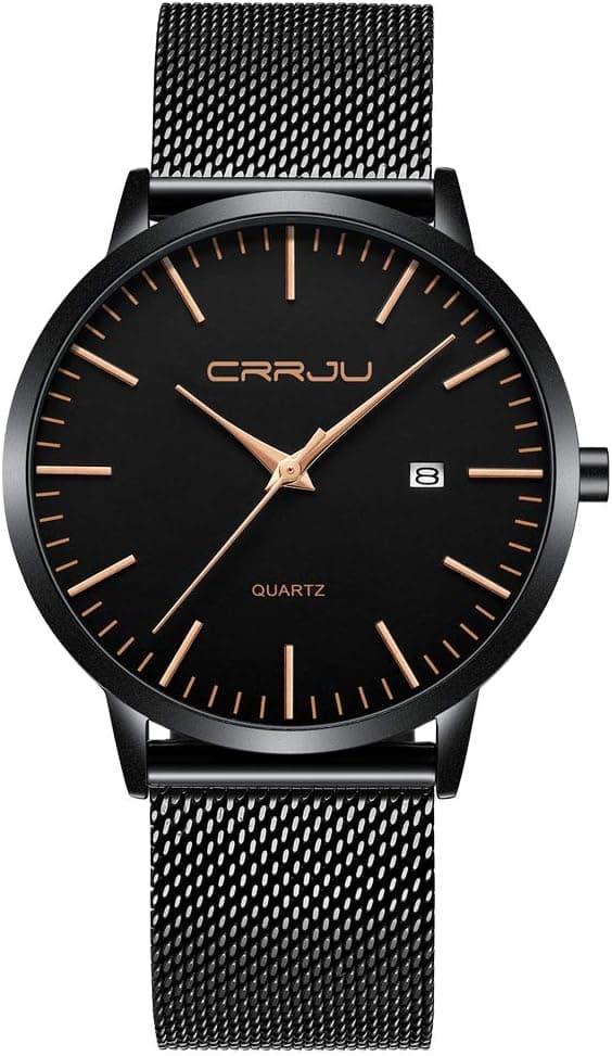 Detalle de CRRJU Herren Uhr ultra dünn wasserdicht – analog, Quarz mit Edelstahl-Meshband