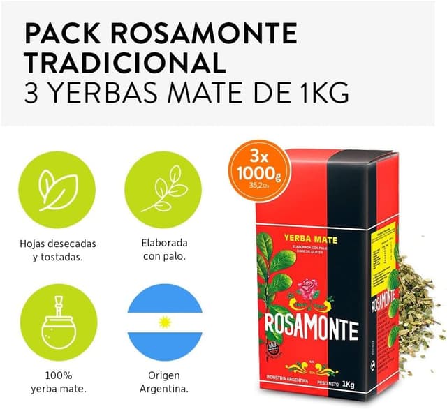 Thumbnail 1 de Rosamonte Yerba Mate 1 Kg Pack 3 Unidades