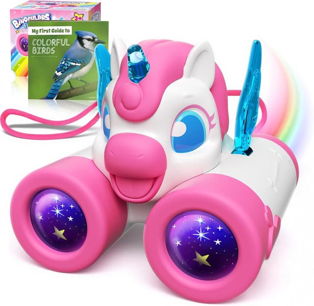 Detalle de Unicorn kids binoculars (ages 3–12) with heart & wings design and bird-watching guide
