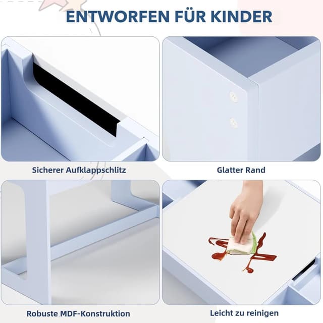Thumbnail 5 de Clevich Kindersitzgruppe mit Stauraum, Kindertisch mit 2 Stühlen, Kinder Tisch Stuhl Set mit wendbarer Tischplatte, Packung mit 2 Stühlen, Kinderschreibtisch für Kindertagesstätte, ab 3 Jahren, BlauClevich Kindersitzgruppe mit Stauraum, Kindertisch…