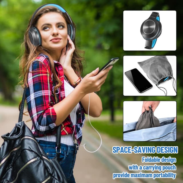 Detalle de Rydohi Bluetooth Over-Ear Headphones (68H playtime, Bluetooth 5.3, mic) – black/blue