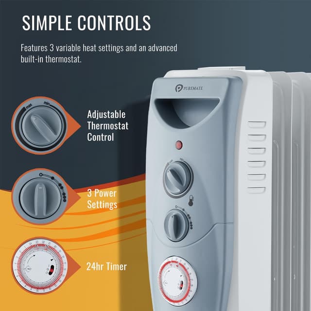 Detalle 2 de PureMate Oil Filled Radiator 2500W — Portable Heater