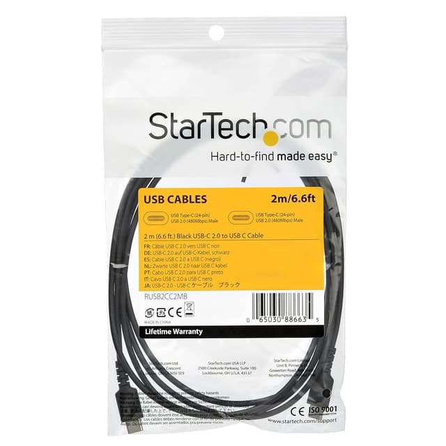 Detalle de StarTech.com 2m USB-C Charging Cable (USB 2.0) with Aramid Fiber Reinforcement, 60W Fast Charge & Sync
