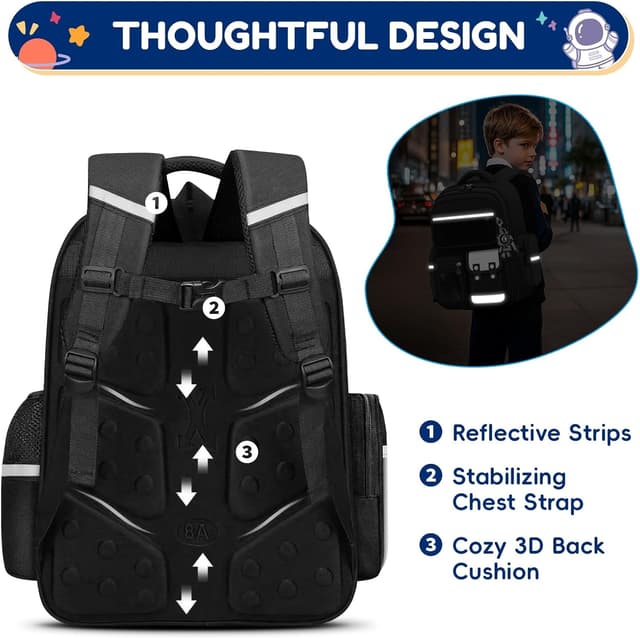 Thumbnail 2 de Amythe Cartable pour garçon Noir Grande capacité