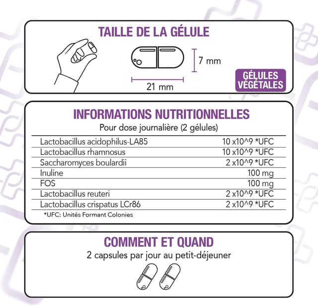 Detalle de Probiotique Flore Intime PiùLife – 26 Mds UFC, Lactobacillus crispatus, rhamnosus et reuteri (30 gélules)