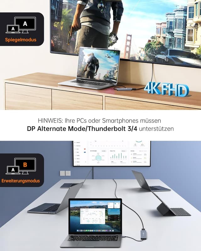 Thumbnail 3 de NOVOO USB-C Hub mit HDMI 4K@60 Hz, 2× USB-A 3.0, 100W PD & SD/TF für MacBook & weitere Typ-C-Geräte