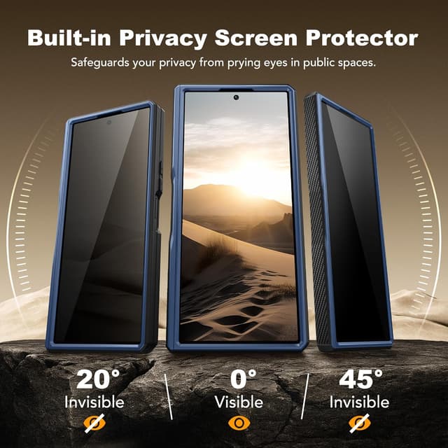 Detalle 2 de TONGATE for Galaxy Z Fold 7 Case with Privacy Screen Protector, Slide Camera Cover, Military-Drop Protection & Belt Clip (Blue)