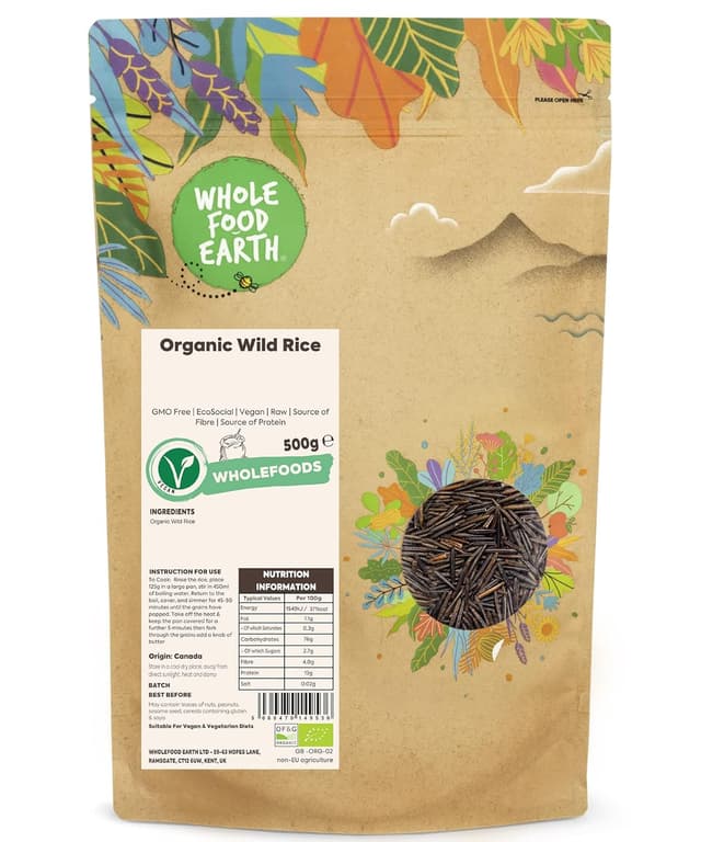 Detalle de Wholefood Earth Organic Wild Rice – ganze Wildreis-Variante, 500 g, vegan & bio