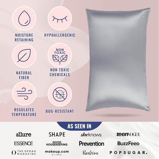 Detalle de Blissy Silk Pillowcase Cover (22 Momme 6A Mulberry Silk) — Pure Silk for Hair & Skin