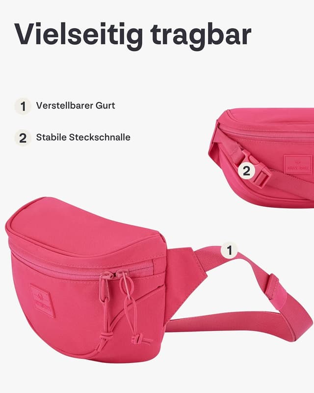 Detalle 2 de Johnny Urban Bauchtasche „Ben“ Pink – Gürteltasche & Crossbody Hip Bag, wasserabweisend, 24 x 15 x 8 cm