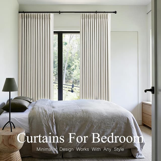 Detalle de Pinch Pleated Blackout Linen Curtains (95" Long, 2 Panels) — 100% Blackout Thermal Room Darkening Drapes