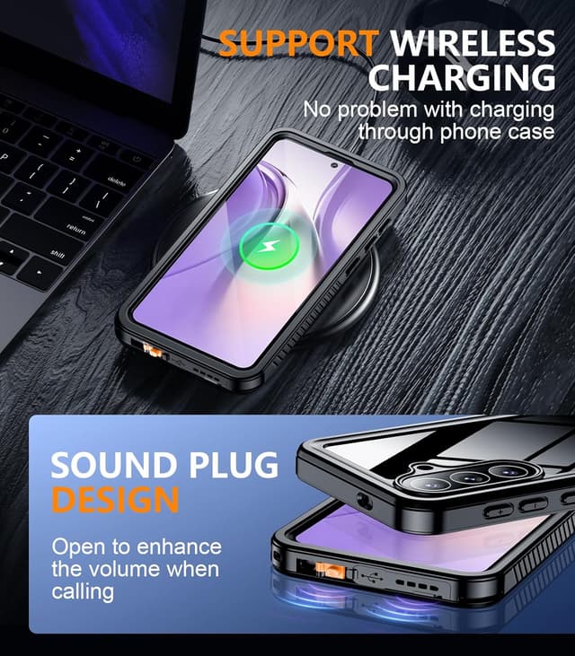 Detalle 2 de Temdan Waterproof Case for Samsung Galaxy S26 (6.3") — IP68, Built-in Screen & Lens Protection, Military Shockproof Design (Black, 2026)