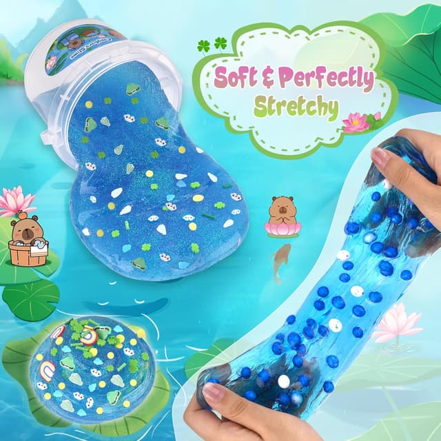 Detalle de Joytry Capybara Slime Kit (10oz) with 8 Mix-Ins and Clay, Clear Non-Sticky Kids Slime Bucket for Ages 8–12