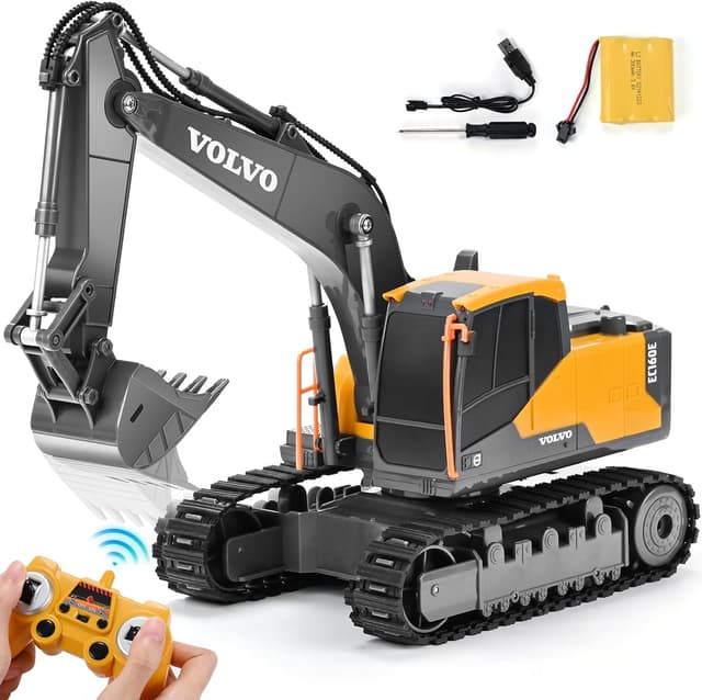Detalle de DOUBLE E Volvo RC Excavator (EC160E-style) Remote Control Digger Toy for Outdoor Play