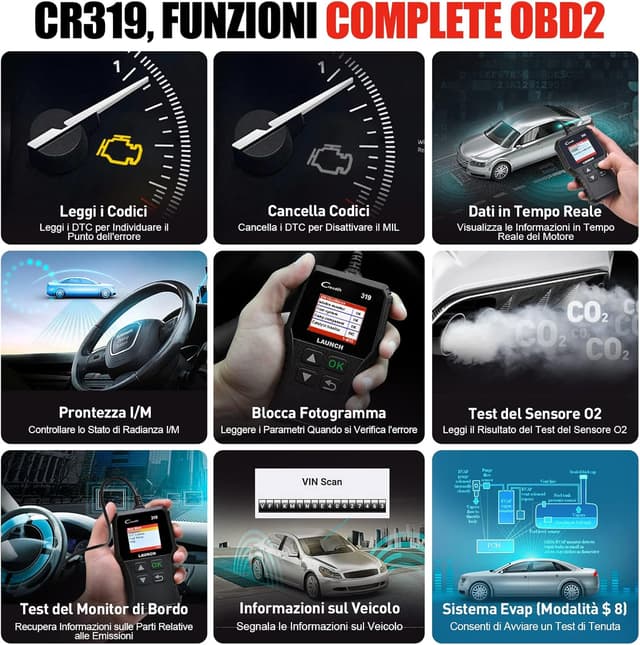 Detalle de LAUNCH CR319 OBD2 Scanner per diagnosi auto: lettore codici errore OBDII universale