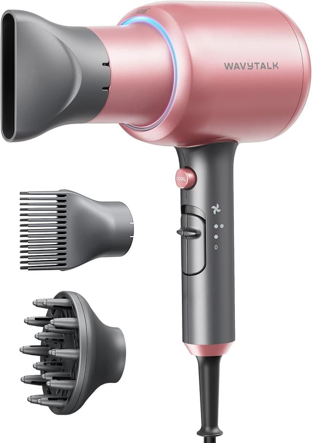 Detalle de Wavytalk Blown Away Ionic Hair Dryer (1875W) with Diffuser, 3 Attachments, Rose Gold