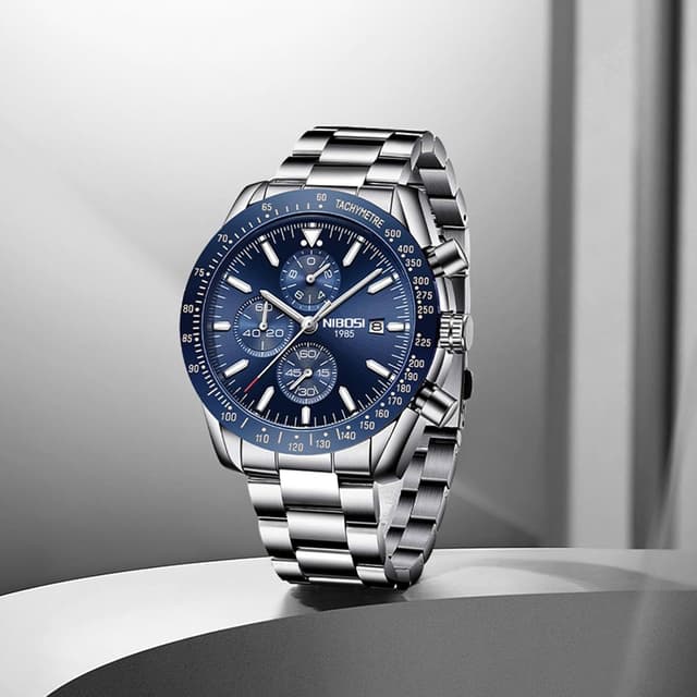 Thumbnail 4 de NIBOSI Orologio da uomo analogico al quarzo con cronografo e cinturino in pelle (3 ATM, data luminosa)