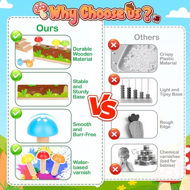 Detalle de Pop Up Toys Montessori Wooden Mushroom Colour Sorting Toy for 12–18+ Months