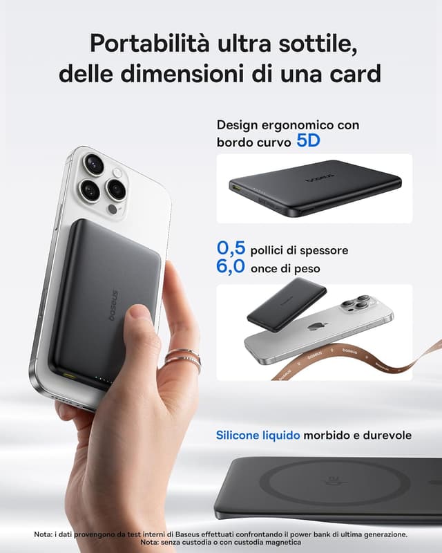 Detalle 2 de Baseus Picogo AM41 Power Bank 10000mAh Qi2 MagSafe 15W magnetico ultra slim nero