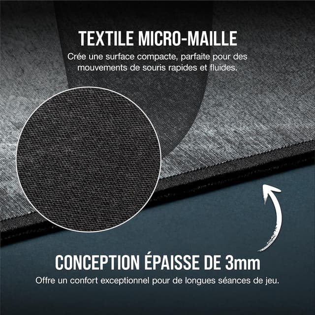 Detalle de Corsair MM300 PRO : tapis de souris gaming étendu 93 x 30 cm, tissu micro-maille et base antidérapante