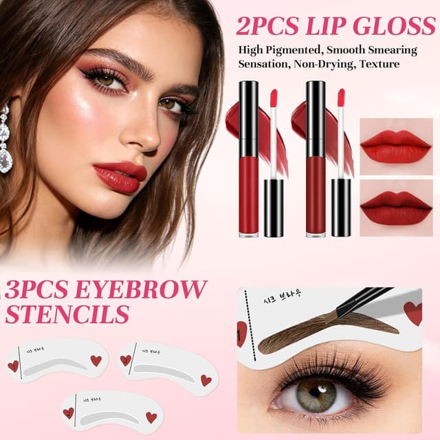 Detalle de Muiefe Kit Trucco Make Up Completo: set donna con palette, rossetti, eyeliner, mascara, sopracciglia e borsa