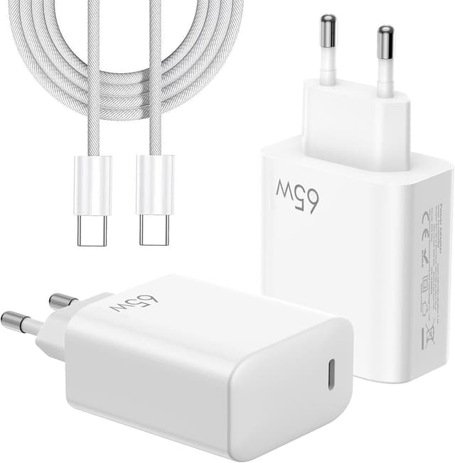 Detalle de FPVtosky caricatore USB-C 65W con ricarica rapida GaN e cavo C-to-C (compatibile DJI e Osmo)