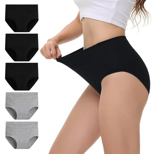 Detalle de NUOZA bragas postparto de algodón de talle alto (pack ropa interior suave) – Negro/Gris, L