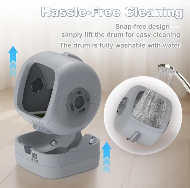 Detalle de UPFAS Automatic Cat Litter Box (Self-Cleaning) with App Control & Weight Monitoring, Ultra-Quiet—Grey