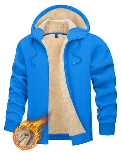 Detalle de TACVASEN men’s zip-up hoodie fleece lined sherpa coat with hood and pockets