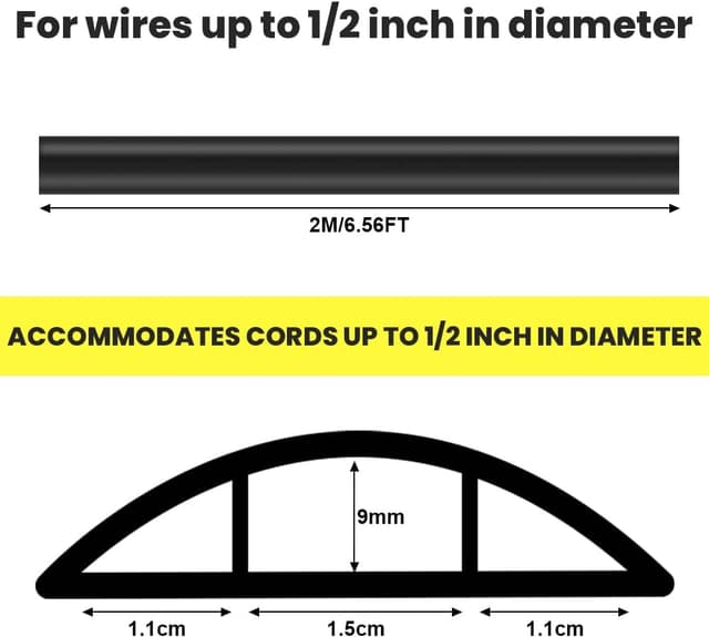 Detalle 2 de Adiwo Boden-Kabelbrücke (2 m) mit 3 Kabelkanälen – PVC-Kabelschutz gegen Stolperfallen, Schwarz