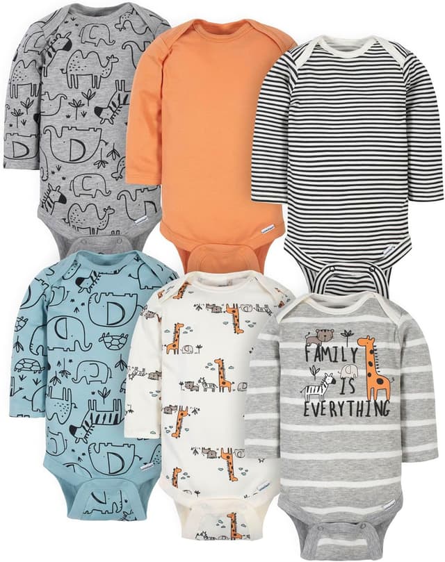 Detalle de Confezione da 6 tutine/body a maniche lunghe per neonato Gerber Baby Boys, blu giungla