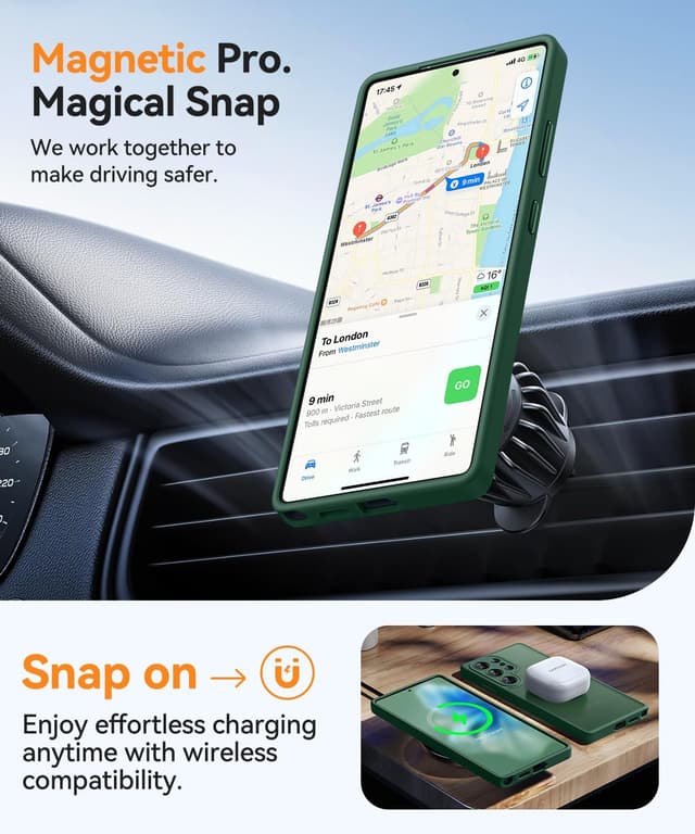 Detalle de CANSHN Magnetic Case for Samsung Galaxy S25 Ultra (6.9 Inch) – Deep Green, Shockproof TPU with Full Camera Protection