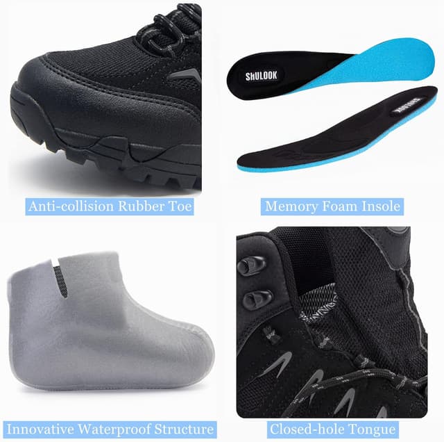 Detalle 2 de SHULOOK Men’s Waterproof Hiking Boots — Lightweight Mid-Top Ankle Hikers with Non-Slip Traction