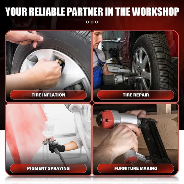 Detalle de 10 Gallon Ultra Quiet Oil-Free Air Compressor (1.65HP, 3.5 CFM @ 115 PSI, 70dB) with Two Quick Couplers