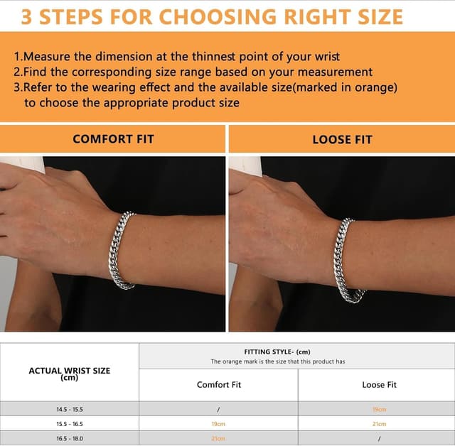 Detalle de KRKC&CO Herren Panzerkette Armband mit T-Stab Verschluss (8 mm) – 14K Gold/Weißgold beschichtet, Edelstahl