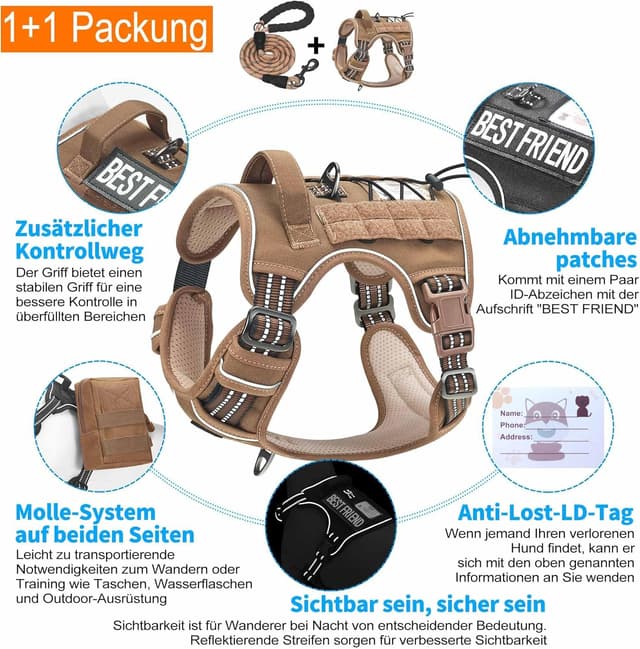 Detalle 2 de Haapaw Heavy Duty taktisches Hundegeschirr für große Hunde – verstellbar mit Molle-System