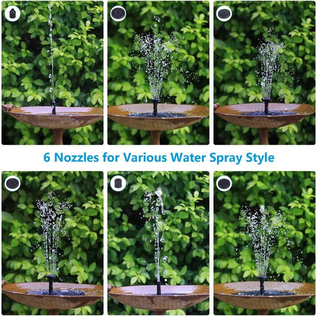 Detalle de AISITIN Solar Fountain 3.5W Circle Solar Water Pump with Built-in Battery and 10 Spray Nozzles