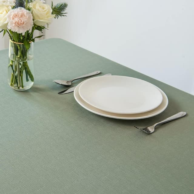 Detalle de maxmill Faux Linen Texture Tablecloth (Stain-Resistant, Waterproof, Wrinkle-Resistant) — Sage Green, 60 x 120 Inch