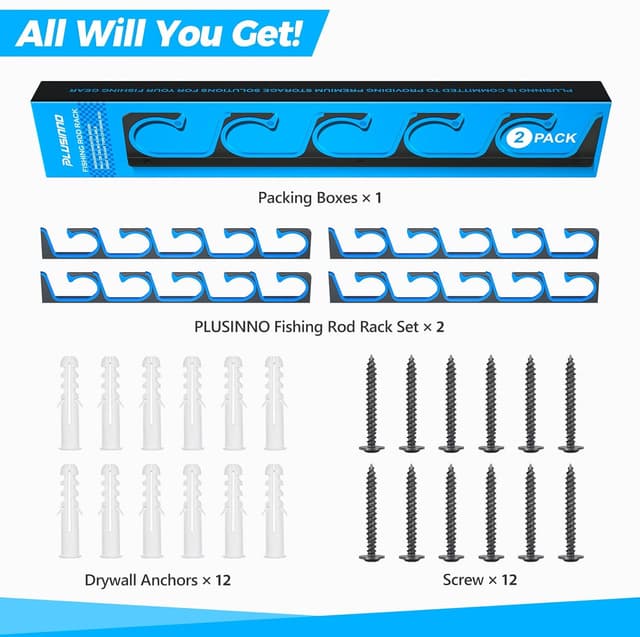 Thumbnail 6 de PLUSINNO H5 Horizontal Fishing Rod Holders for Garage (Wall/Ceiling Mounted, Up to 5/10/20 Rod Storage)