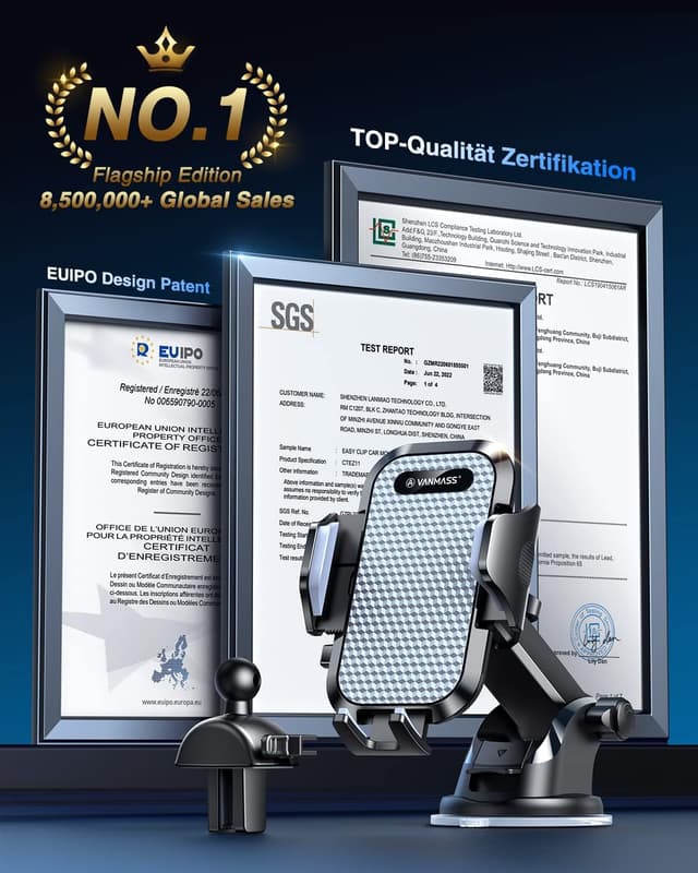 Detalle 2 de VANMASS Handyhalterung Auto 2026 3‑in‑1 Saugnapf