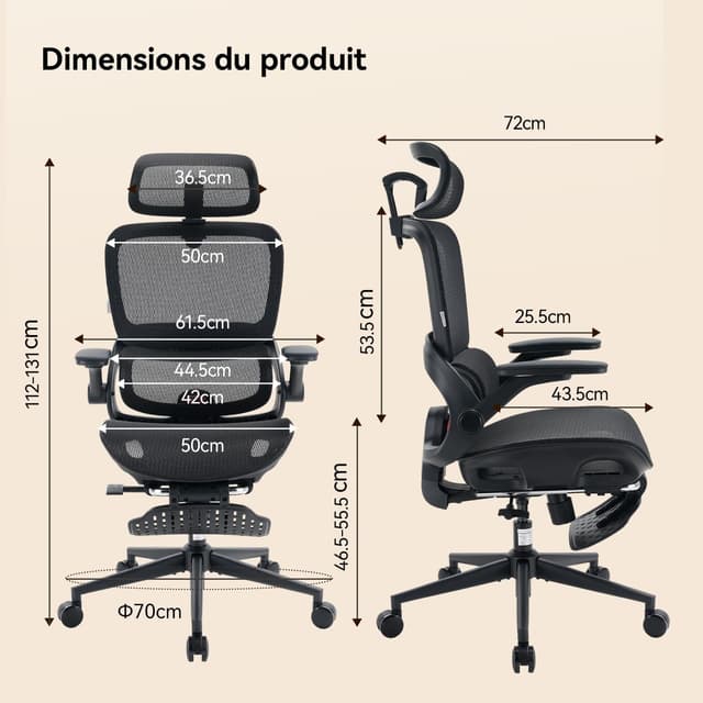 Detalle 2 de SIHOO B100 Pro JT : fauteuil de bureau ergonomique avec support lombaire 4D, accoudoirs 4D et appui-tête 3D