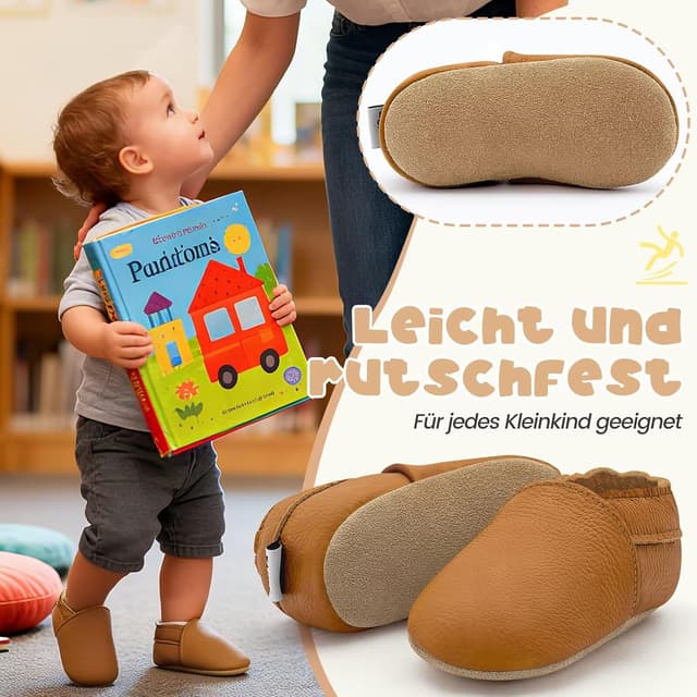 Detalle de HMIYA Weiche Leder-Krabbelschuhe & Lauflernschuhe mit Wildledersohle für Babys (0–24 Monate)